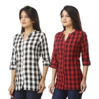 ASMANII COMBO PACK OF 2 BLACK & RED COTTON CHECK SHIRTS JAIPUR