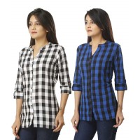 ASMANII COMBO PACK OF 2 BLACK & BLUE COTTON CHECK SHIRTS JAIPUR