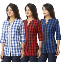 ASMANII COMBO PACK OF 3 LIGHT BLUE RED & BLUE COTTON CHECK SHIRTS JAIPUR