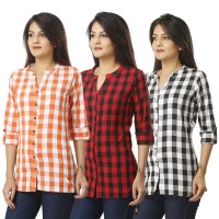 ASMANII COMBO PACK OF 3 ORANGE RED & BLACK COTTON CHECK SHIRTS JAIPUR