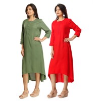 ASMANII COMBO PACK OF 2 GREEN & RED VISCOSE A LINE KURTI JAIPUR