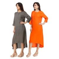 ASMANII COMBO PACK OF 2 GREY & ORANGE VISCOSE A LINE KURTI JAIPUR