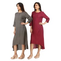 ASMANII COMBO PACK OF 2 GREY & MAROON VISCOSE A LINE KURTI JAIPUR