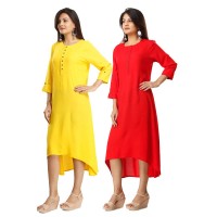 ASMANII COMBO PACK OF 2 YELLOW & RED VISCOSE A LINE KURTI JAIPUR