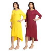 ASMANII COMBO PACK OF 2 YELLOW & MAROON VISCOSE A LINE KURTI JAIPUR