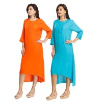 ASMANII COMBO PACK OF 2 ORANGE & BLUE VISCOSE A LINE KURTI JAIPUR