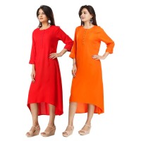 ASMANII COMBO PACK OF 2 RED & ORANGE VISCOSE A LINE KURTI JAIPUR