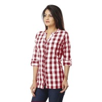 ASMANII WOMEN MAROON CHECK CASUAL SHIRT JAIPUR