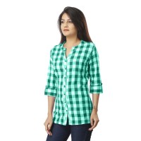 ASMANII GREEN CHECK SHIRT FOR WOMEN JAIPUR