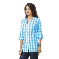 ASMANII WOMEN SKY BLUE CHECK SHIRT JAIPUR