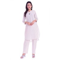 BROWN STRIPPED COTTON KURTA WITH PANT SET JAIPUR