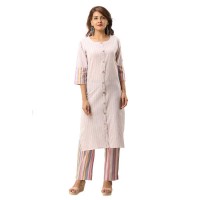 PINK COTTON FRONT BUTTON  KURTA STRIPED PANT SET JAIPUR 