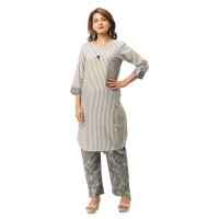 DARK GREY STRIPPED COTTON KURTA PANT SET JAIPUR 