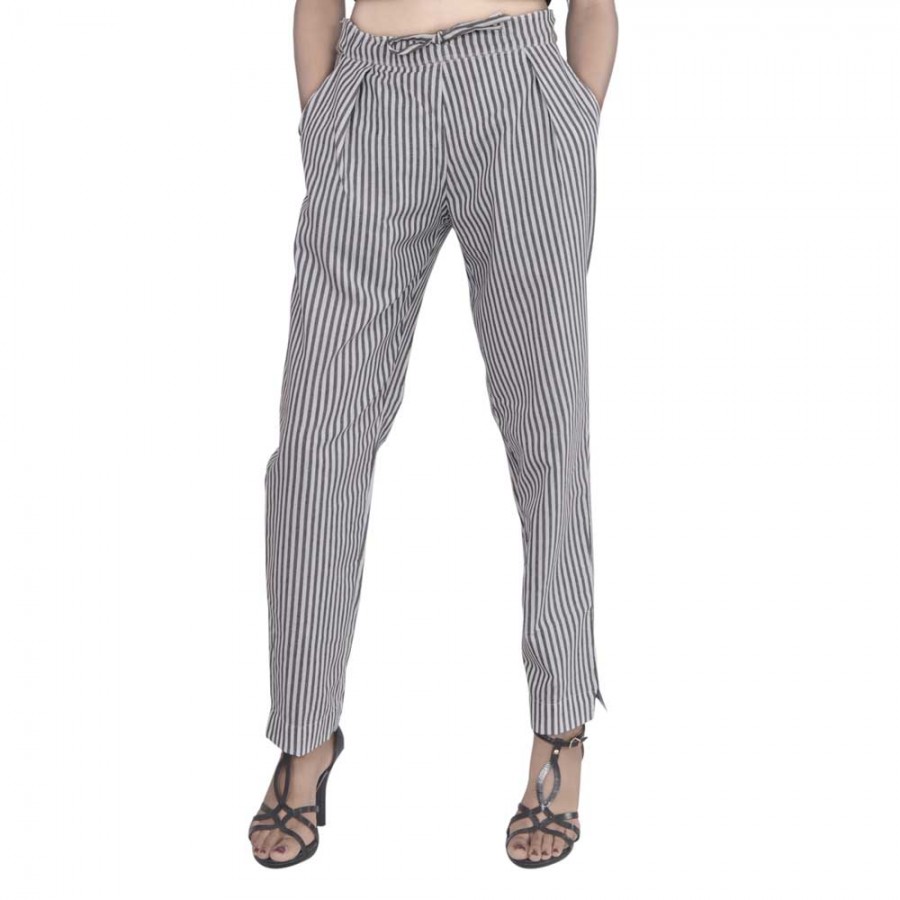 Buy Sera White  Grey Striped Pants for Women Online  Tata CLiQ