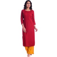 ASMANII RED ROUND NECK  FRONT BUTTON KURTI  LIGHT YELLOW GOLDEN PALAZZO SET JAIPUR