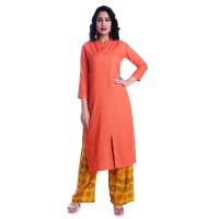 ORANGE RAYON OPEN NECK WITH FRONT CUT KURTI JAIPUR