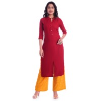 RED RAYON OPEN NECK WITH FRONT CUT KURTI JAIPUR