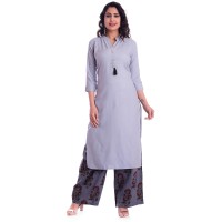 ASMANII GREY OPEN NECK KURTI  GREY FLOWER PRINTED PALAZZO SET JAIPUR