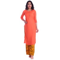 ORANGE RAYON ROUND NECK KURTI JAIPUR