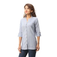 ASMANII BLUE COTTON CASUAL STRIPED SHIRT JAIPUR