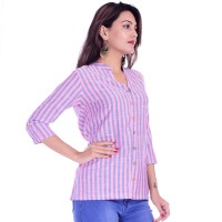 ASMANII WOMEN PINK BLUE COTTON CASUAL STRIPED SHIRT JAIPUR