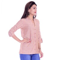 ASMANII YELLOW PURPLE COTTON CASUAL STRIPED SHIRT JAIPUR