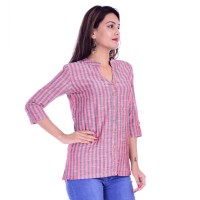 ASMANII WOMEN RED GREY COTTON CASUAL STRIPED  SHIRT JAIPUR