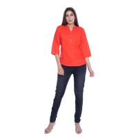 PLAIN CARROT RED RAYON TOPS FOR WOMEN JAIPUR