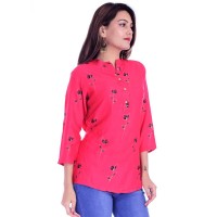 ASMANII WOMEN RED BLACK FLOWER PRINTED RAYON TOP JAIPUR