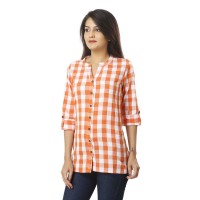 ASMANII WOMEN ORANGE CHECK CASUAL  SHIRTS JAIPUR